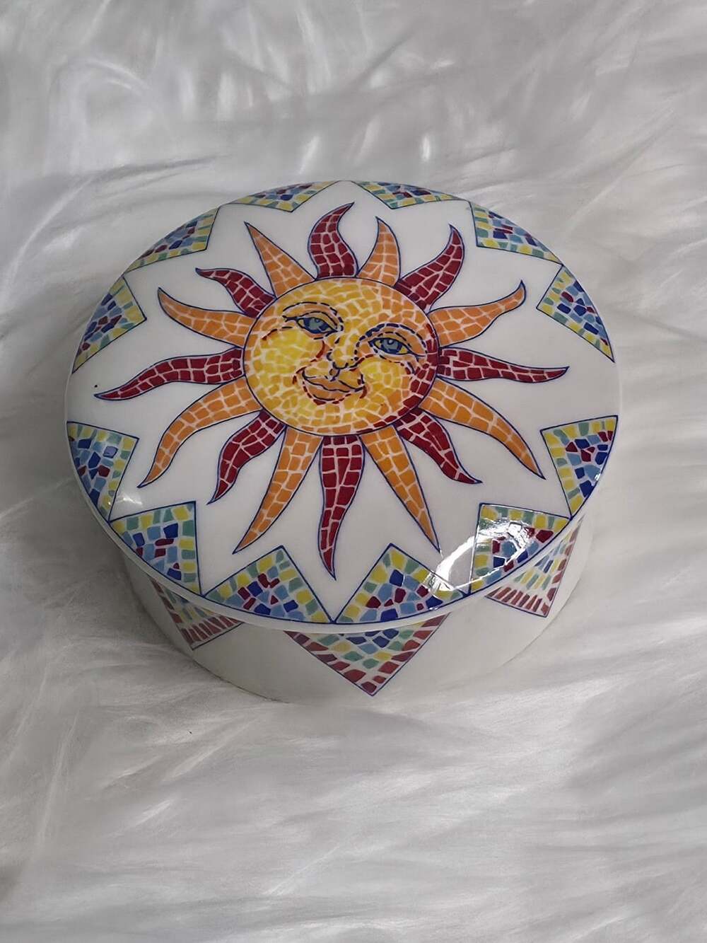 Studio Nova Sunny Days MZ503 Ceramic Trinket Box Sun Face Mosaic